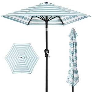 Outdoor Steel Striped Market Patio Umbrella w Tilt, Crank Lift - 10ft