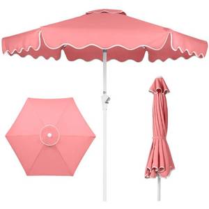 7.5ft Patio Market Umbrella,Wavy Trim, UV-Fade-Resistant, Crank & Tilt, Pink