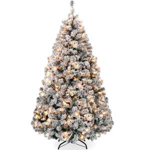 Pre-Lit Snow Flocked Artificial Pine Christmas Tree w Warm White Lights 4.5ft