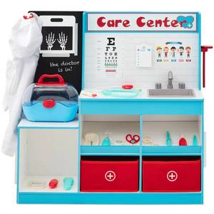 Pretend Play Doctors Office, Kids Wooden Toy Set w Accessories Included