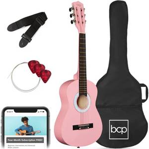 Kids Acoustic Guitar Beginner Starter Kit w Carrying Case - 30in, Pink