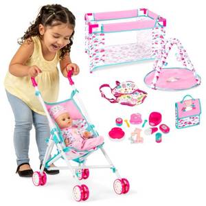 Kids 15-Piece 13.5in Newborn Baby Doll Role Play Playset w Accessories