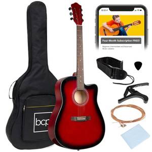 Full Size Beginner Acoustic Guitar Set with Case, Strap, Capo - 41in, Retail $171.99