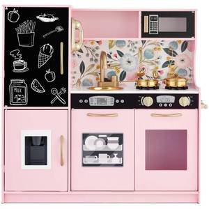 Pretend Play Kitchen Wooden Toy Set for Kids with 11 Accessories, Pink