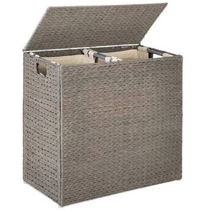 Large Water Hyacinth Double Laundry Hamper Basket w 2 Liner Bags, Gray