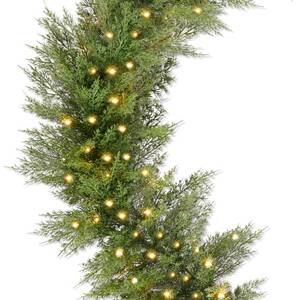 Pre-Lit Cedar Cypress Christmas Realistic Garland w Twinkling LEDs