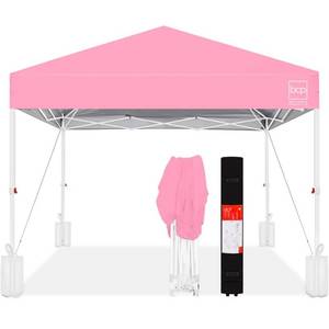 One-Person Setup Instant Pop Up Canopy w Case, 4 Weight Bags - 10x10ft, Pink