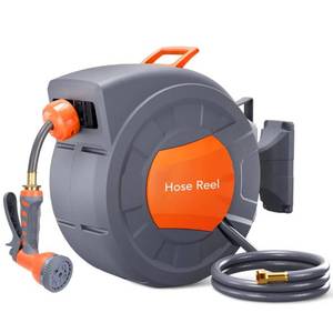 Garvee Garden Hose Reel, 12 in x 72 ft Wall Mounted Retractable Water Hose Reel with 9 Function Sprayer Nozzle, Any Length Lock, 180° Swivel Bracket, Automatic Rewind and Slow Return System