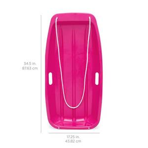 35in Kids Outdoor Plastic Sport Toboggan Winter Snow Sled Board w Pull Rope, 2 Handles - Pink