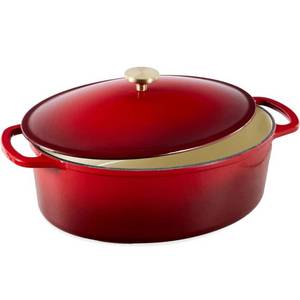 Oval Cast-Iron Dutch Oven Kitchen Cookware w Enamel - 7.5qt, Red