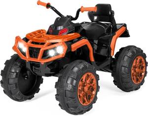 12V Kids Ride-On Electric ATV, 4-Wheeler Quad Car Toy wBluetooth Audio, 3.7mph Max Speed, Treaded Tires, LED Headlights, Radio - Orange