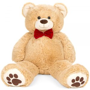 38in Giant Soft Plush Teddy Bear Stuffed Animal Toy w Red Bow Tie, Footprints  Brown