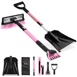 4 in 1 Snow Brush with Shovel, Ice Scraper & Squeegee wStorage Bag, Pink, Retail $66.99