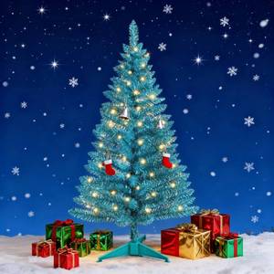 4ft Lighted Artificial Christmas Tree Small Mini Xmas Tree & 50 Warm White Light