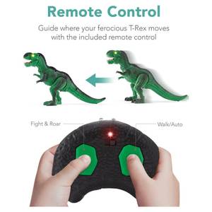 Kids Remote Control Dinosaur Toy, Electronic RC T-Rex w Light-Up LED Eyes, Roaring Sounds - Green