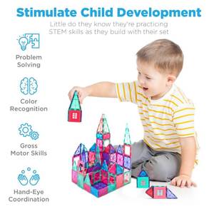 110-Piece Kids Magnetic Tiles Set, Educational Building STEM Toy w Case - Pink