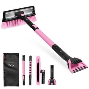 39 Extendable Snow Brush with Squeegee and Ice Scraper, Pink