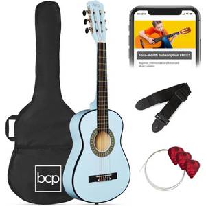Kids Acoustic Guitar Beginner Starter Kit w Carrying Case - 30in, Light Blue