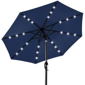 Solar LED Lighted Patio Umbrella w Tilt Adjustment, UV-Resistant - 10ft, Navy Blue, Retail $149.99