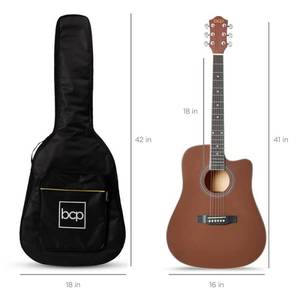 41in Full Size Beginner Acoustic Guitar Set with Case, Strap, Capo, Strings - Dark Brown, Retail $171.99