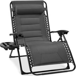 Oversized Padded Zero Gravity Chair, Folding Recliner w Headrest, Side Tray, Black