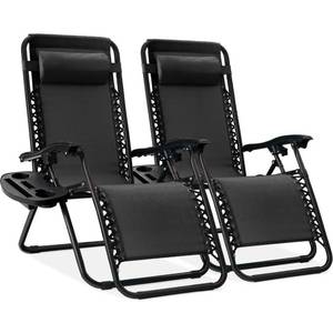 Set of 2 Adjustable Zero Gravity Patio Chair Recliners w/ Cup Holders, Black