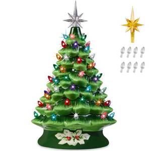 Pre-Lit Ceramic Tabletop Christmas Tree with Lights- 15in