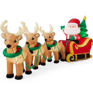 Lighted Inflatable Santa Claus & Reindeer Christmas Decoration - 9ft, Retail $133.99