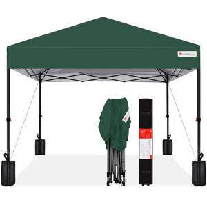 One-Person Setup Instant Pop Up Canopy w/ Case, 4 Weight Bags - 10x10ft, Dark Green, Retail $228.99