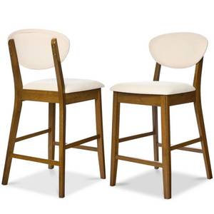 Set of 2 Modern Counter-Height Bar Stool Set W Upholstered Seat Cushion WalnutCream
