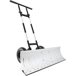 Galvanized Blade 2-Wheel Snow Pusher w Adjustable Handle - 36in