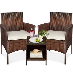 3-Piece Outdoor Patio Wicker Bistro Set w Side Storage Table