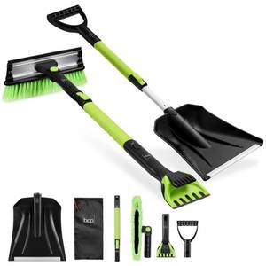 4 in 1 Snow Brush with Shovel, Ice Scraper & Squeegee wStorage Bag, Lime, Retail $66.99