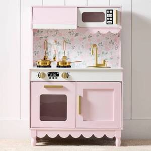 Pretend Play Cottage Kitchen Wooden Toy Set for Kids w 5 Accessories, Pink,  Retail $185.99