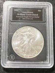 2002 AMERICAN SILVER EAGLE 1 TROY OZ .999 FINE SILVER SLABBED BU