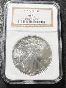 1990 AMERICAN SILVER EAGLE NGC MS69