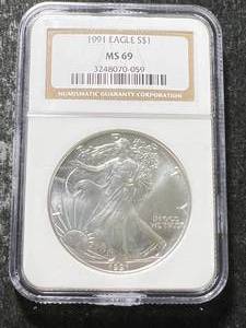 1991 AMERICAN SILVER EAGLE NGC MS69