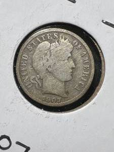 1907 US BARBER DIME