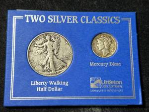 2 SILVER CLASSICS 1940-S WALKING HALF WITH 1944 MERCURY DIME