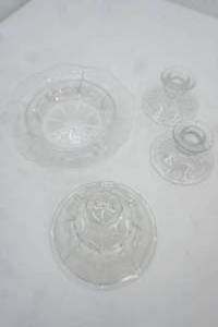 Vintage Glass candle holders , Lidded candy Dish