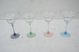 (4ct) Hammered Glass Margarita Glasses wColored Stems