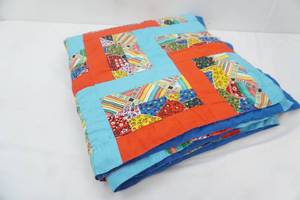 Vintage Full Size Sackcloth Cotton Quilt. Hand-Sewn