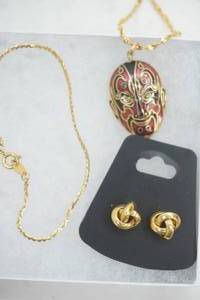 Cloisonne Mask Face Pendant wChain & Earrings