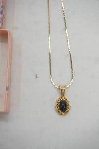 Jewelry Lot Vintage Pendant Necklace. Gold-Tone Chain and Black Stone