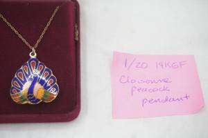 120 14KGF Cloisonne Peacock Pendant Necklace