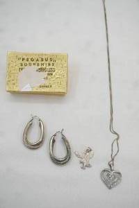 Jewelry Lot 925 Heart Pendant & Chain, Eagle Pendant, Earrings