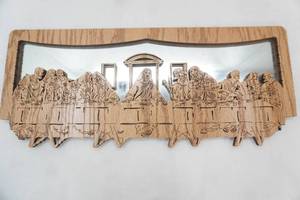 The Last Supper laser-cut wood carving & mirror 23.5x10