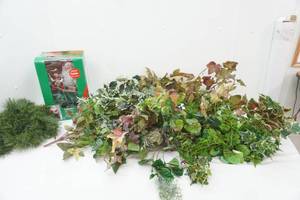 Animated Santa With Puppet (battery operated) & Artificial Greenery (lot includes tote w lid)