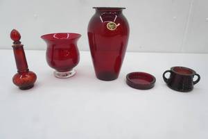 Vintage Anchor Hocking Royal Ruby Red Glass Pieces, Avon, and Other