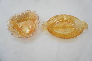 Vintage Iridescent Amber Carnival Glass Dishes